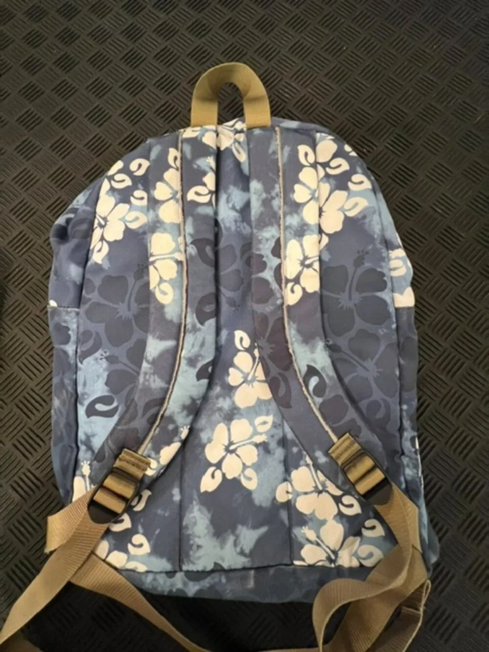 Vintage L.L. Bean Deluxe Book Pack Backpack Blue Floral Hibiscus Tie Dye 32L